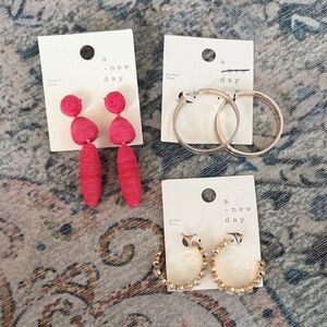 A New Day Women's Earring Trio - Fuchsia, Silver, Gold